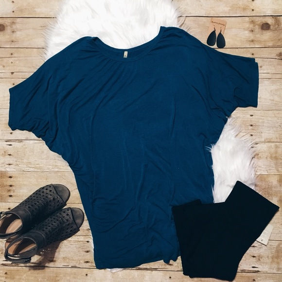 Tops - Turquoise Dolman Short Sleeved Tunic Top